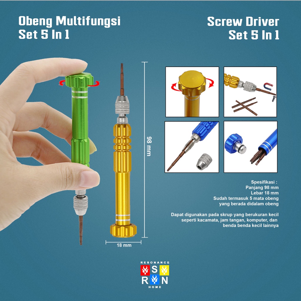 Obeng Set  5 in 1 Multifungsi Reparasi Handphone Laptop Elektronik Mini Screwdriver Resonance Home