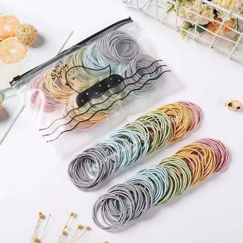 Ikat / Kuncir Rambut / Kunciran Donat Karet Kecil Polos Warna Warni Hitam Wanita Dewasa Anak Anak 1 Set