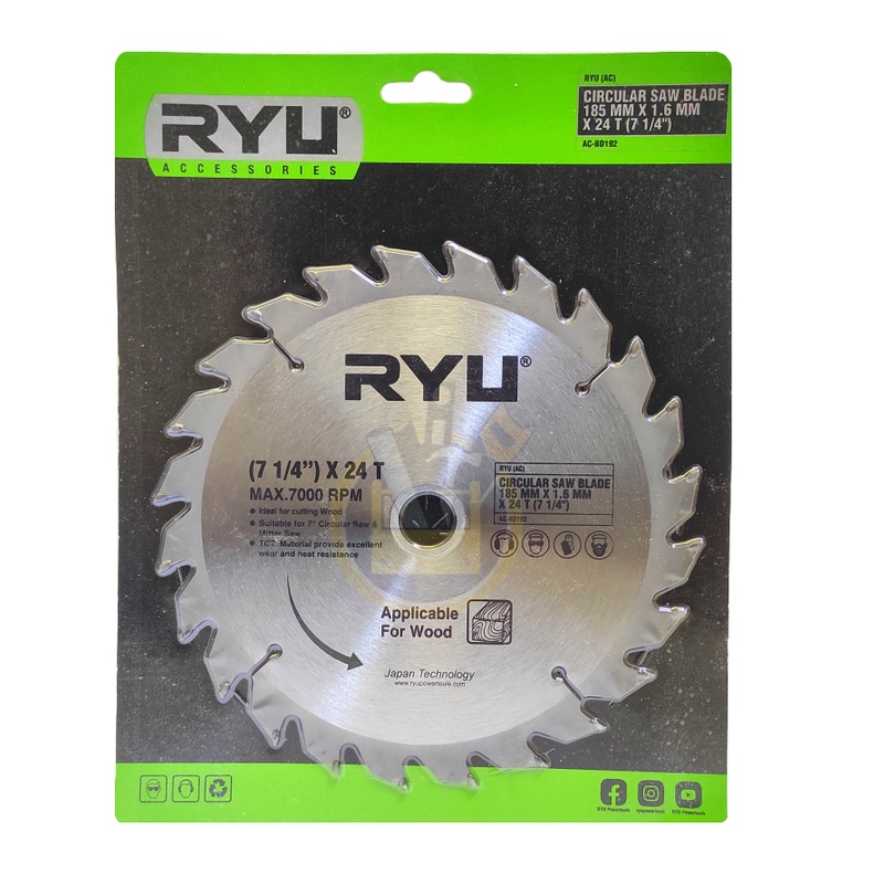 RYU Mata Circular Saw 7 inch x 24T  Mata Circle Ryu 7&quot; 7inch 7 inch x 40 T / 7 inch x 60 T / 7 inch x 80 T / Circular Saw Blade 7&quot; inch Mata Circle Mata Gergaji Putar 7 1/4&quot; X 24 T 40T 60T 80T untuk Kayu Mata Potong Gergaji Kayu TCT