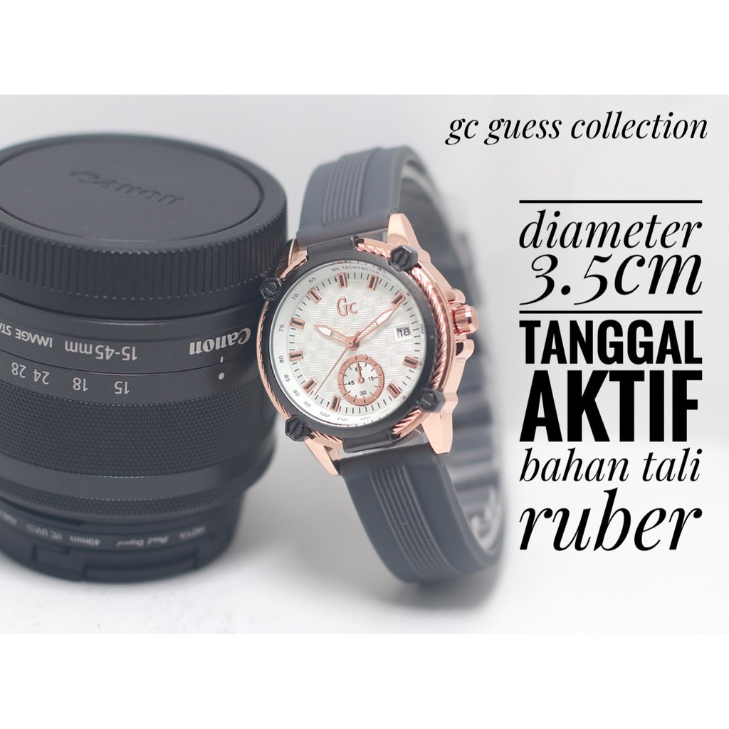 Grosiran Jam Tangan Wanita GC 46845 SL Analog Detik &amp; Tanggal Aktif Tali Strap Rubber Free Baterai (COD)