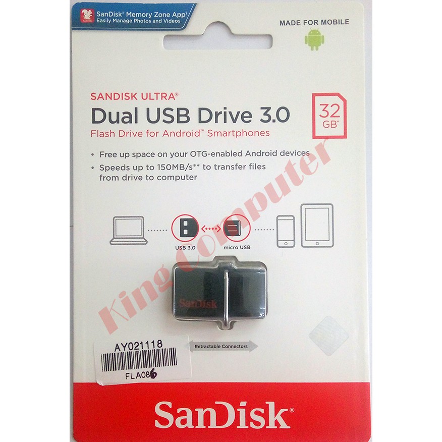 Flashdisk OTG 32gb Sandisk Dual Drive USB3.0 (Black)