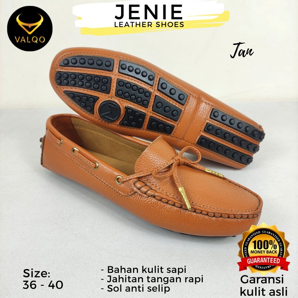 [VALQO] JENIE Sepatu Kulit Sapi Wanita Kantor Santai Loafer Flat Shoes Sole Anti Selip