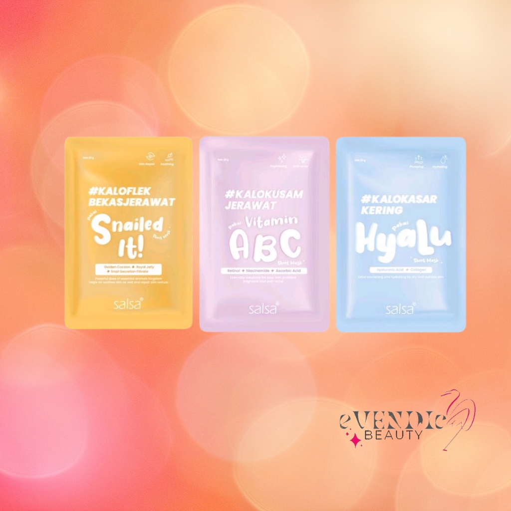 SALSA Sheet Mask - Masker Wajah Daily (Hyaluronic, Vitamin ABC, Snail) MASKER HARIAN [SALSA MASKER]