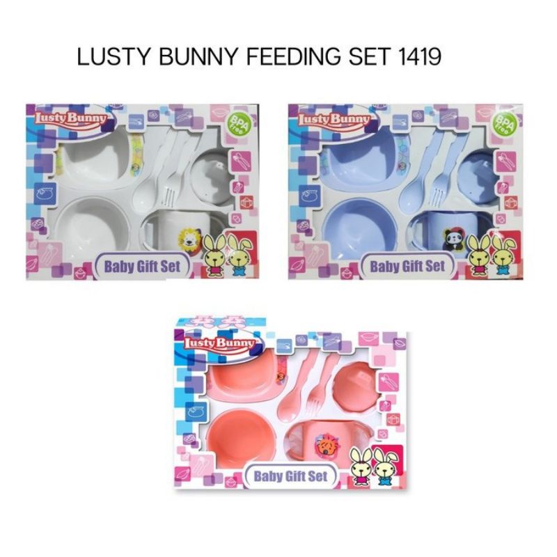 Lusty Bunny Baby Feeding Gift Set LB1419 - Set Peralatan Makan Bayi Lustly Bunny Set Alat Makan Kado Bayi Set