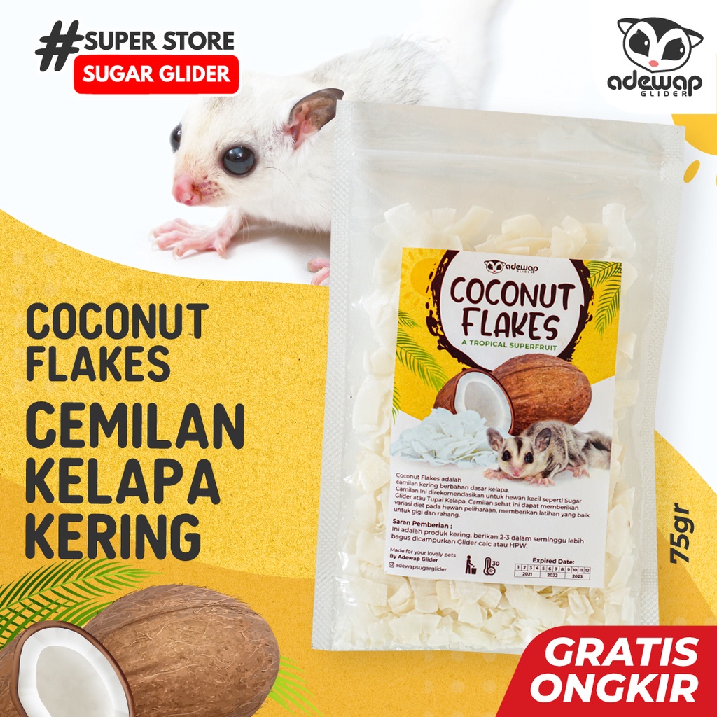Dried Coconut Flakes / Camilan Buah Kelapa Sugar Glider Hamster Tupai