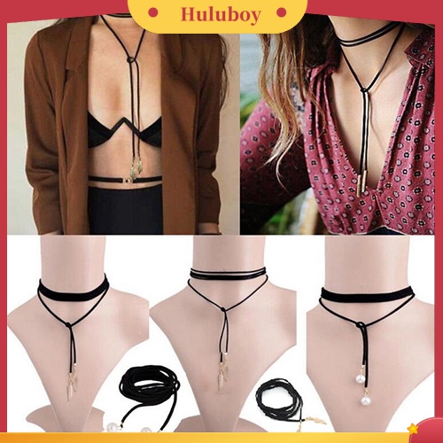 Hu Hu Hu Hu Hu Alat Bantu Pasang Kacamata♡ Kalung Choker Tali Velvet Gaya Gothic Retro Boho Untuk Wanita