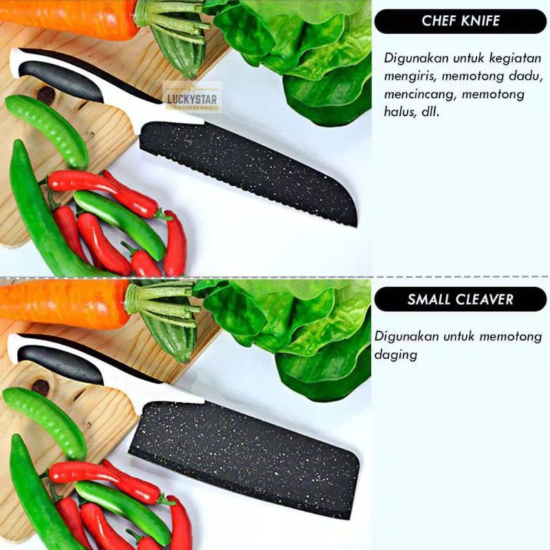 Pisau Set Dapur Isi 5 Pcs Pisau Viral Kitchen Knife Set Ceramik Pisau Dapur + Peeler Hitam J13 Pisau Memasak Serbaguna GOSHOP88