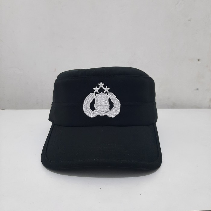 Topi Komando Bintara Polri Bordir Logo Tribrata Hitam Twist Halus Premium