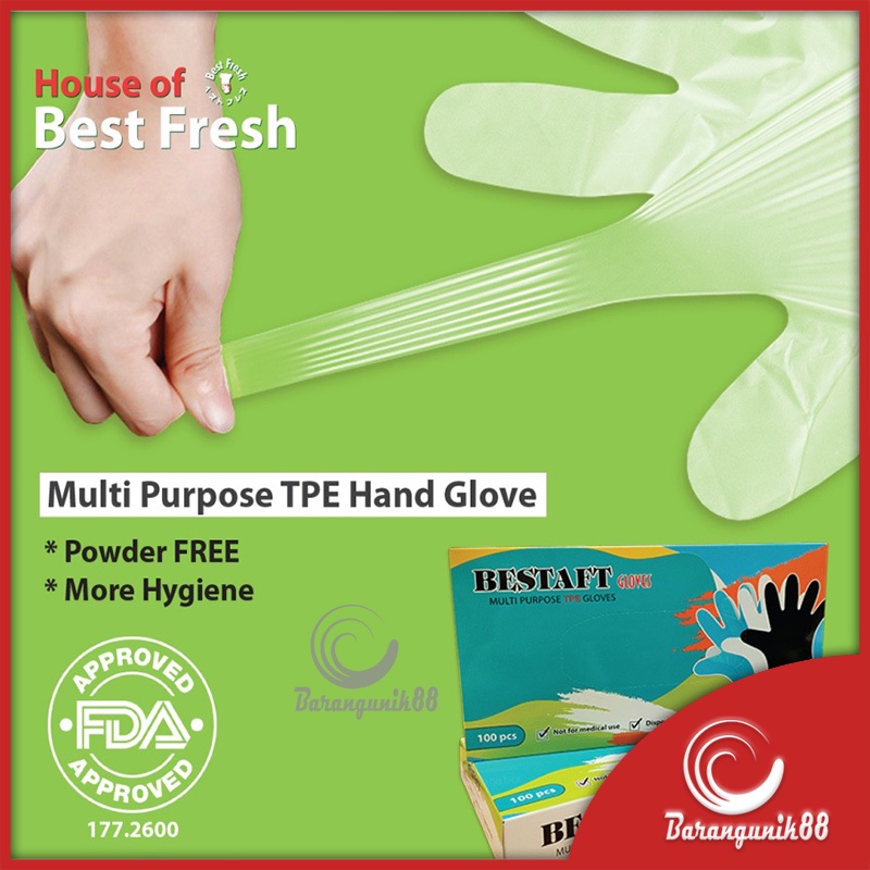 Sarung Tangan TPE Sekali Pakai Food Safe 100pcs Multi Purpose TPE Hand Gloves Disposable