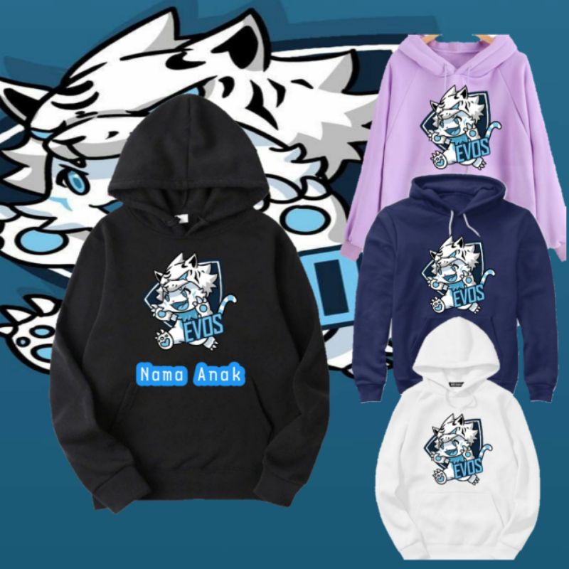 Jaket Hoodie Evos team free fire Anak/hoodie anak Evos/jaket team ff [ free cetak nama]