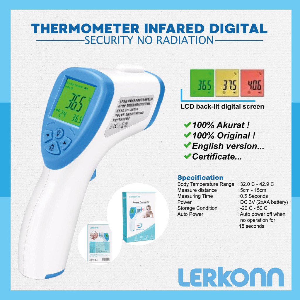 LERKONN THERMOMETER INFRARED/THERMOGUN NON-CONTACT/ORIGINAL