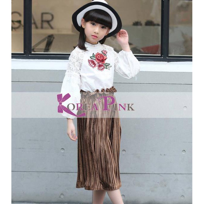 Girlset KP White Flower skirt brown