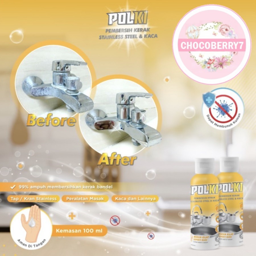 POLKI PAKET LENGKAP Pembersih Keramik 500ml + Kerak Kaca Stainless Steel 100ml