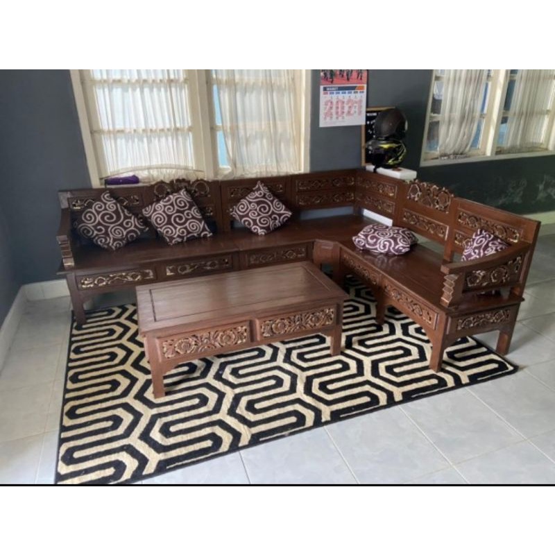 kursi sudut, kursi tamu, kursi L, kursi kayu jati jepara