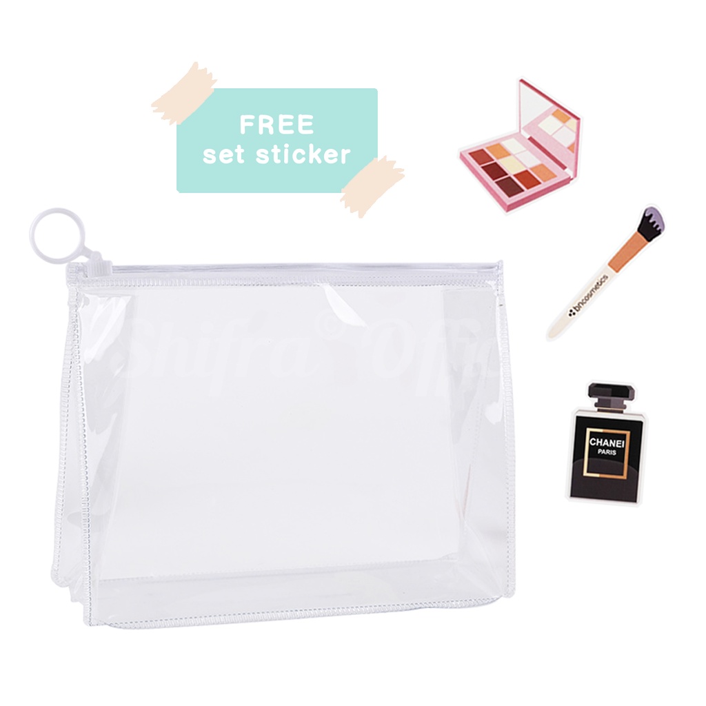 Shifra Tas Kosmetik Pouch Bag Mika Tempat Make Up Anti Air Colorful (Free Set Stickers)