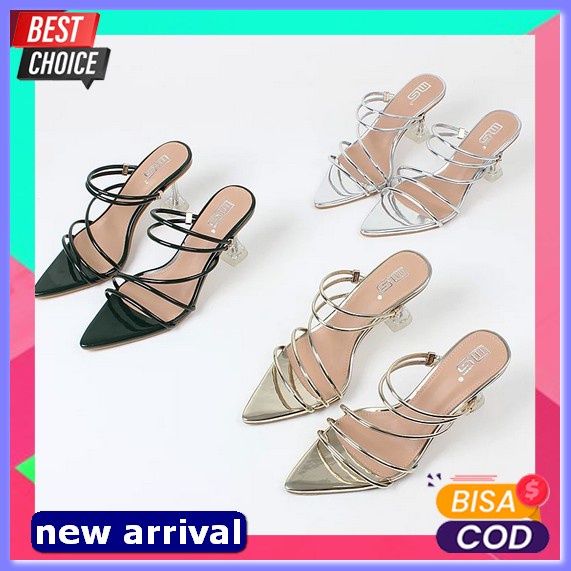 Best Seller.. Fladeo D21/Ldfh598-2Ra/Sandal Heels Slide Wanita [Chunky Heel ] Sandal Haihils High He