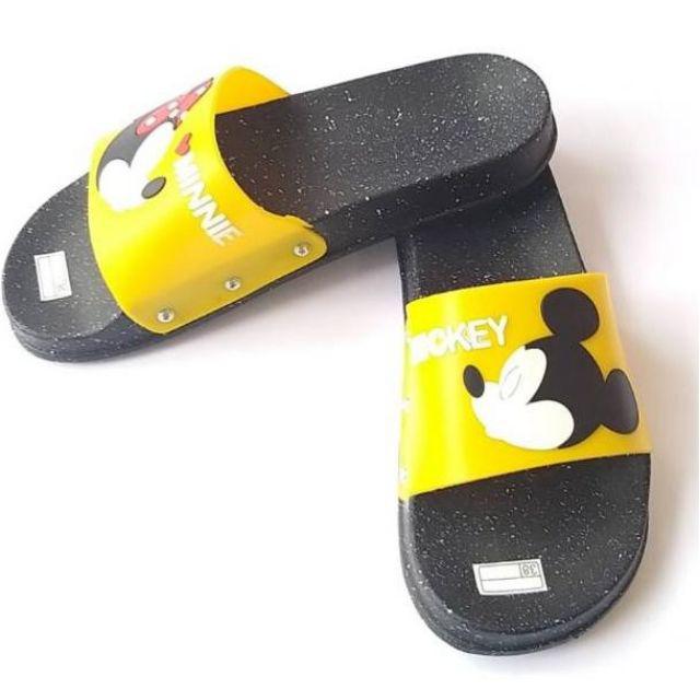 SANDAL SLOP MICKIEY MINNI SLIPON KARAKTER SOL HITAM BINTIK-Kuning
