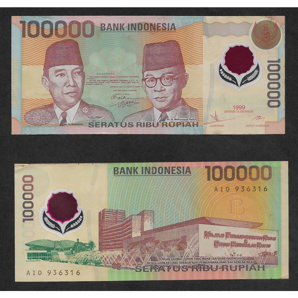 100000 Rupiah Polymer 1999 Soekarno Hatta XF Utuh