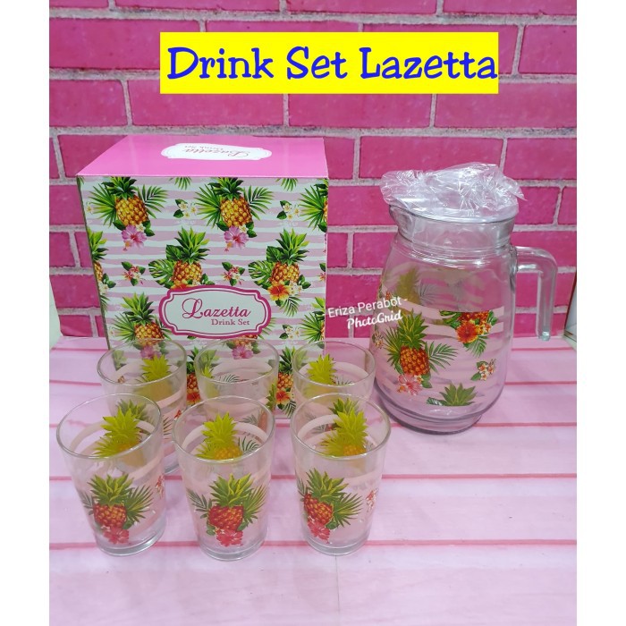 Drink Set Lazetta Pineapple Pitcher Set Plus 6 Pcs Gelas Tumbler Nanas