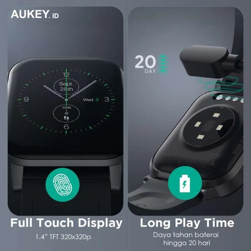 Smartwatch Aukey Fitnes Tracker 12 Activity Jam tangan Pintar Waterproof  Aplikasi Aukey Fit Watch