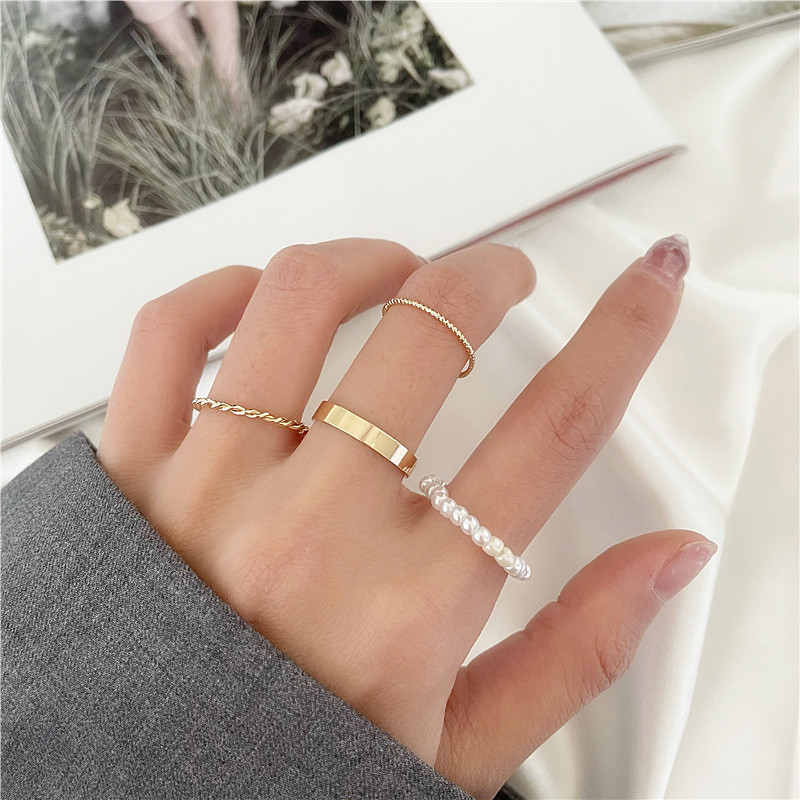 AY(CN) 4pcs / Set Cincin Mutiara Gaya Korea Untuk Aksesoris Perhiasan