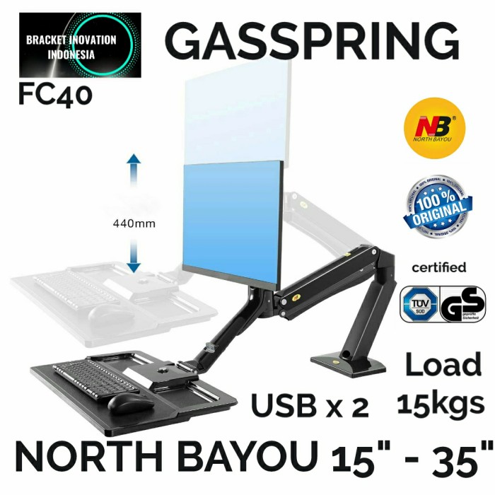 North Bayou NB FC40 24 27 30 32 35 inch Sit Stand Desk Monitor Arm