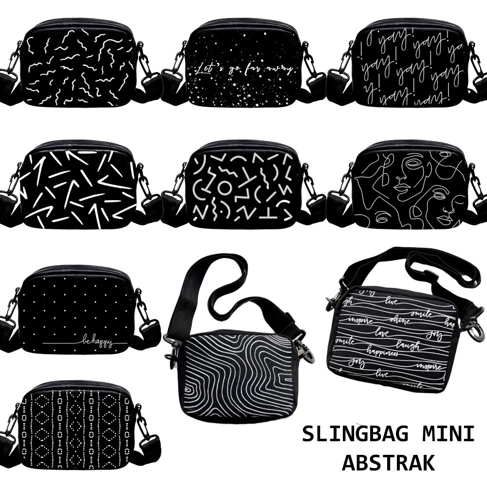 9.9. HOT SALE 2022 Marinka Tas Selempang Sling Bag Canvas Slingbag Rantai MIni Motif Abstrak