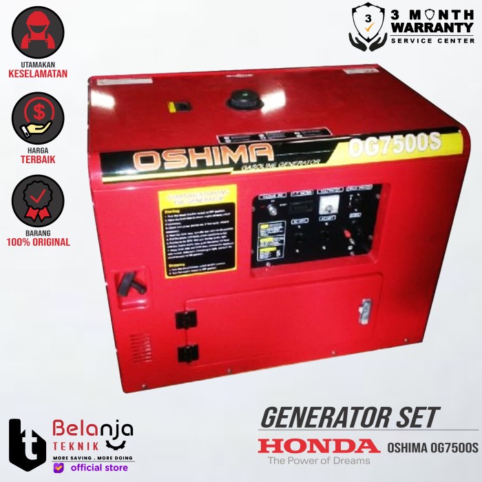 Honda Genset Silent Oshima OG 7500 S 5000 Watt Generator Set OG7500S