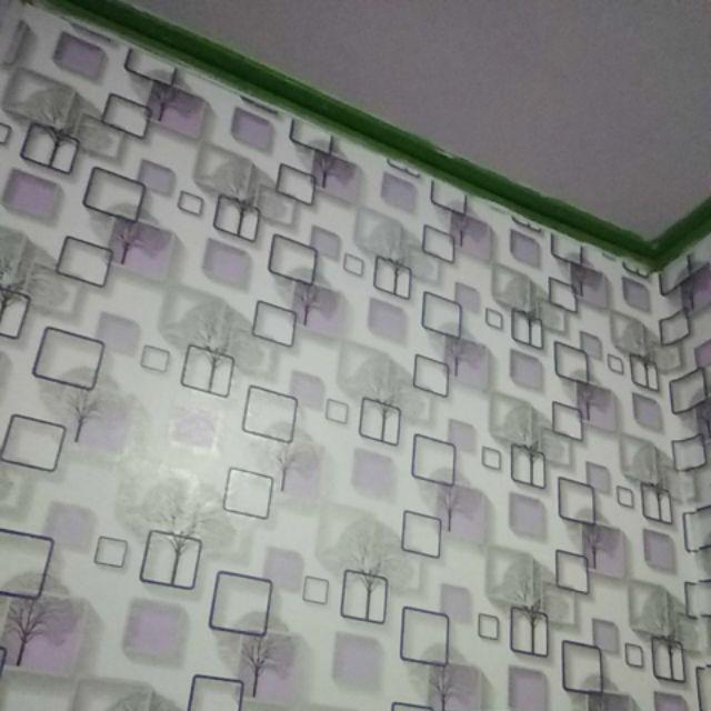 Wallpaper Dinding Paling Murah Ruangan Kamar Tidur Kotak Pohon Ungu Putih Terbagus Elegan Terlaris
