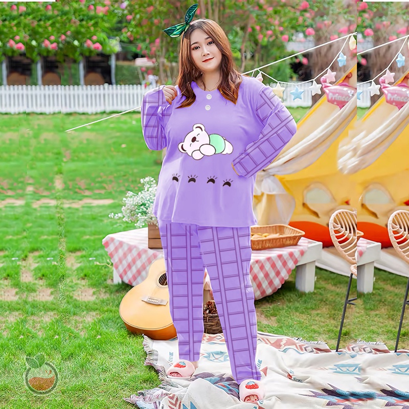 Lilipop.id  Baju Tidur Jumbo Sleep Bear XXXL Celana Panjang PP Bigsize Lengan Panjang Baby Doll Kaos