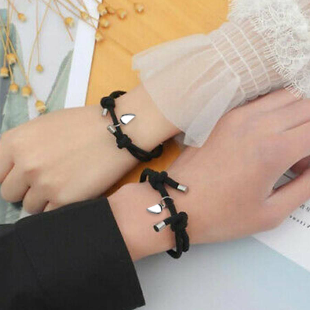 2Pcs Set Gelang Tali Magnet Pria Wanita Teman Pasangan Gadis Hitam Couple