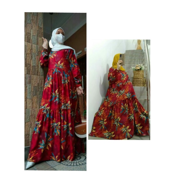 Gamis Rayon Viscose motif bunga Besar