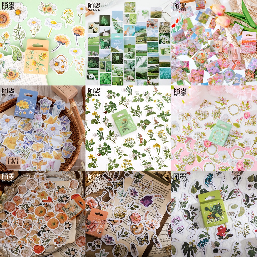 46pcs/set Stiker Motif Bunga Matahari Dan Daun Dengan Perekat Untuk Scrapbook