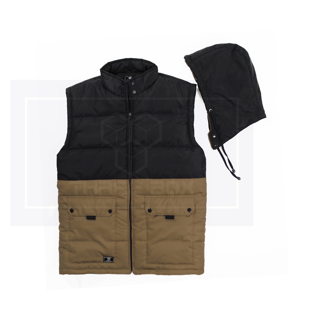 Vest Rompi Hoodie Motor Pria Wanita Parasut Keren Medium Jumbo Kombinasi Hitam Krem - TBX GN003