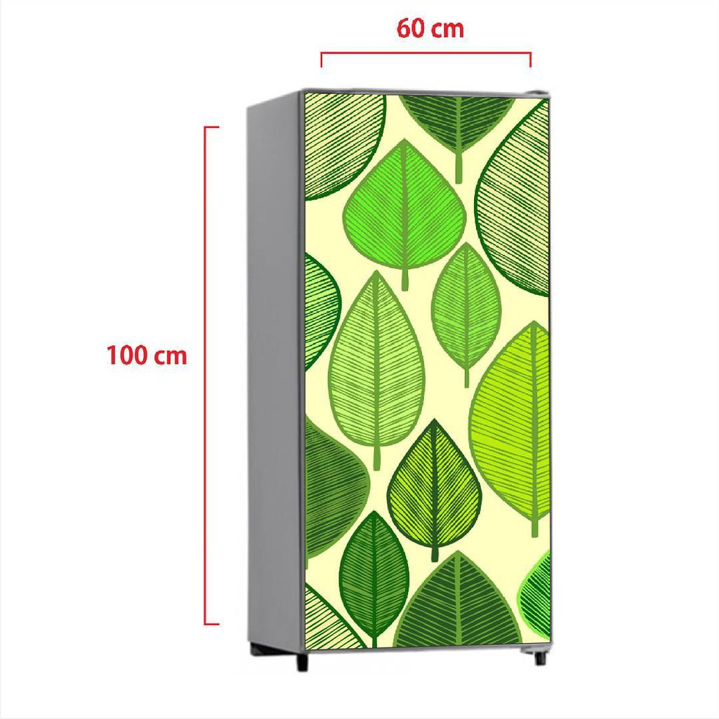 Sticker Kulkas 1 dan 2 Pintu Bahan Tebal Laminasi Doff Motif Green Leaves
