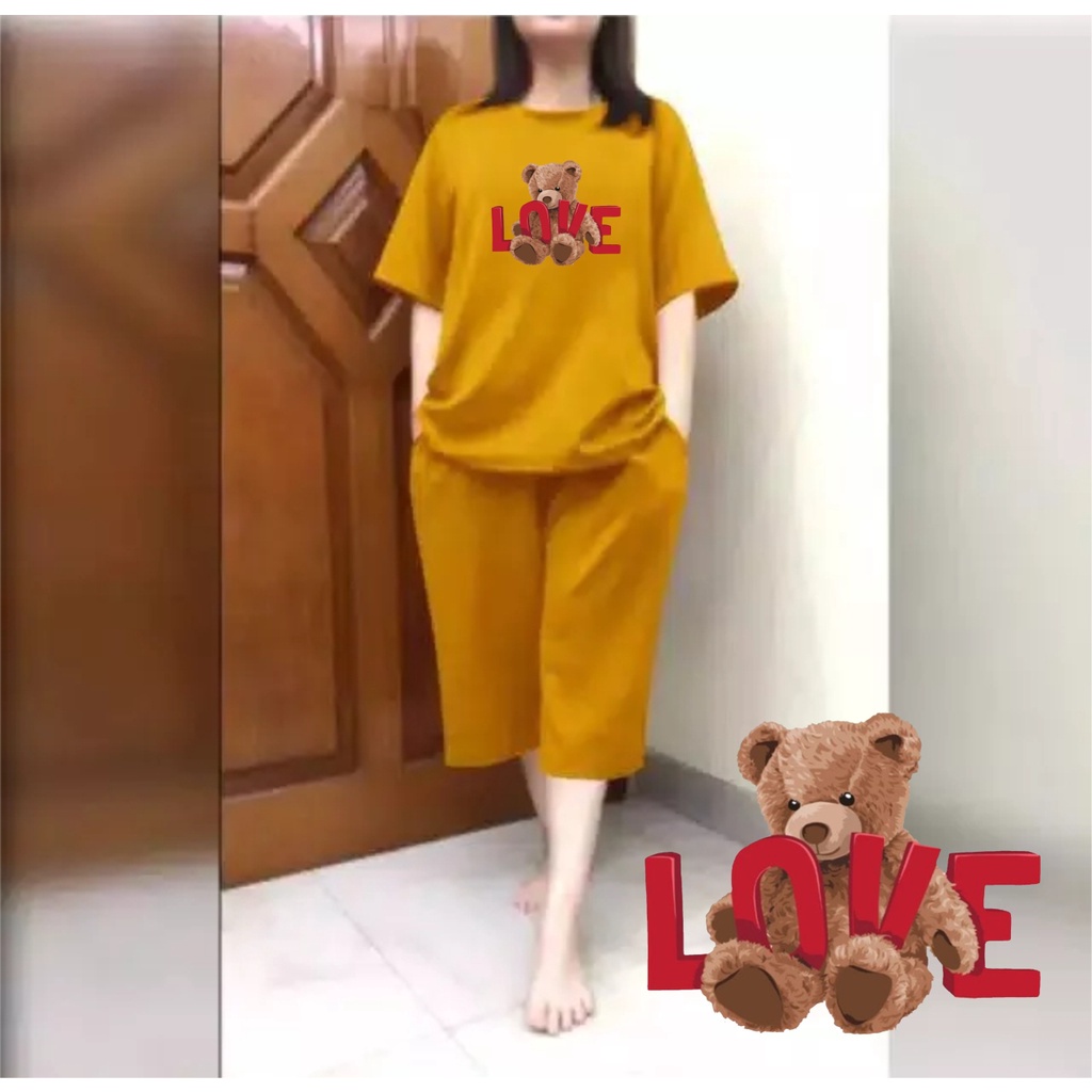 Setelan Kulot Jumbo Wanita / Set Kaos Oversize Big Size LD 120 Love