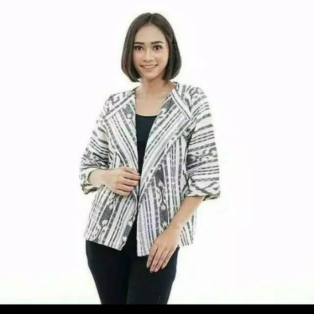 Blazer tenun motif toraja white T1 + free masker