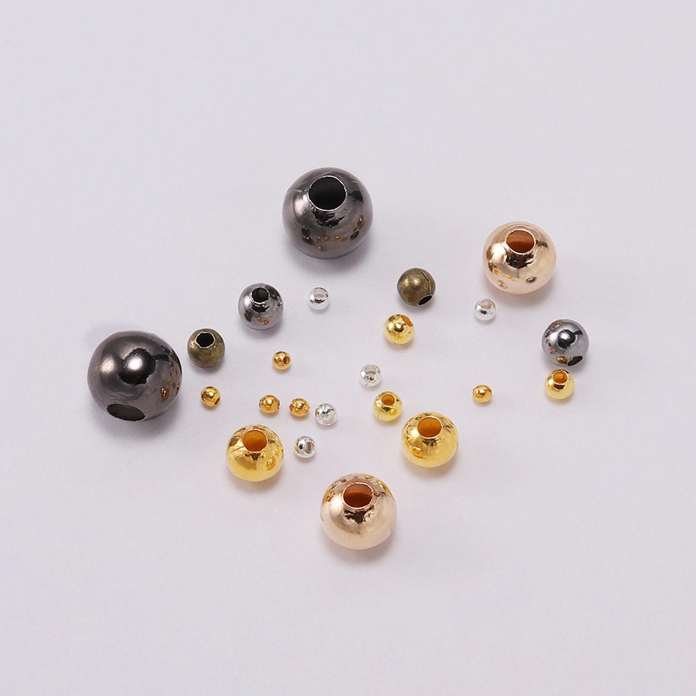 IMPORT 100pcs Gold/Silver 3 4 5 6 8 10mm Metal Beads Smooth Ball Spacer Supplies Beads For Jewelry