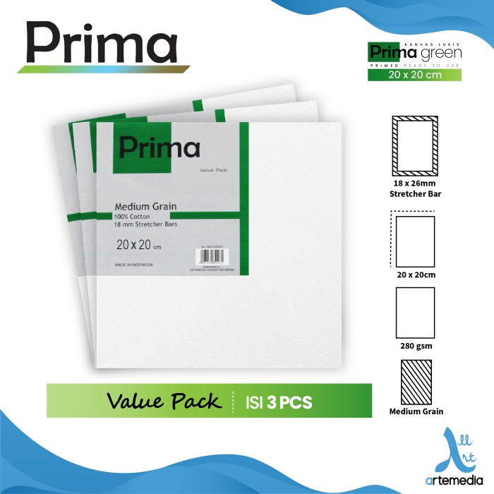 

(DISKON TERMURAH) Kanvas Lukis Prima Green 20x20cm Value Set 3 Cotton Canvas - SET 3