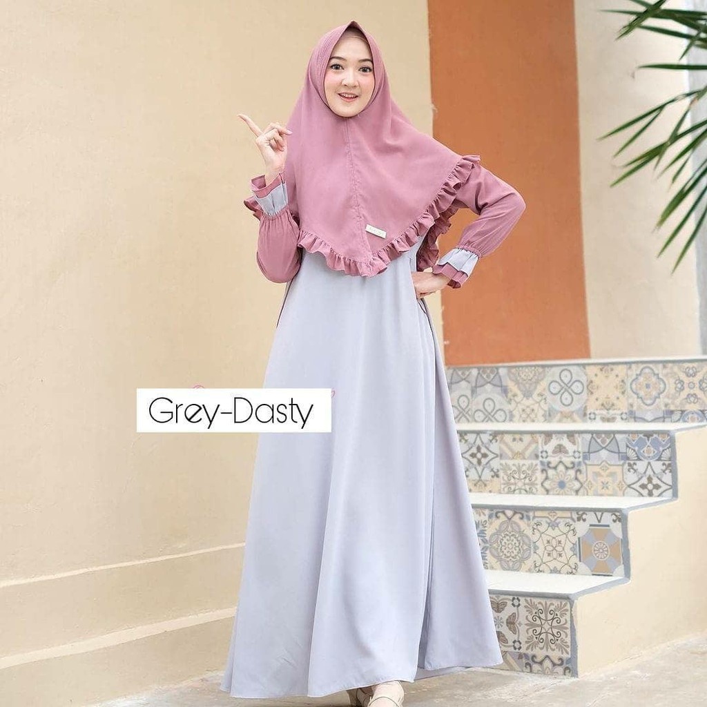 C.P - Gamis SHANUM Syari Set Syari Polos Bahan Moscrepe free Hijab