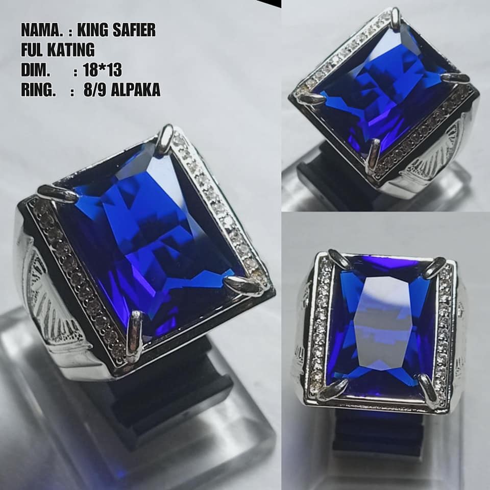 Cincin Batu Akik King Safir Kotak Cutting