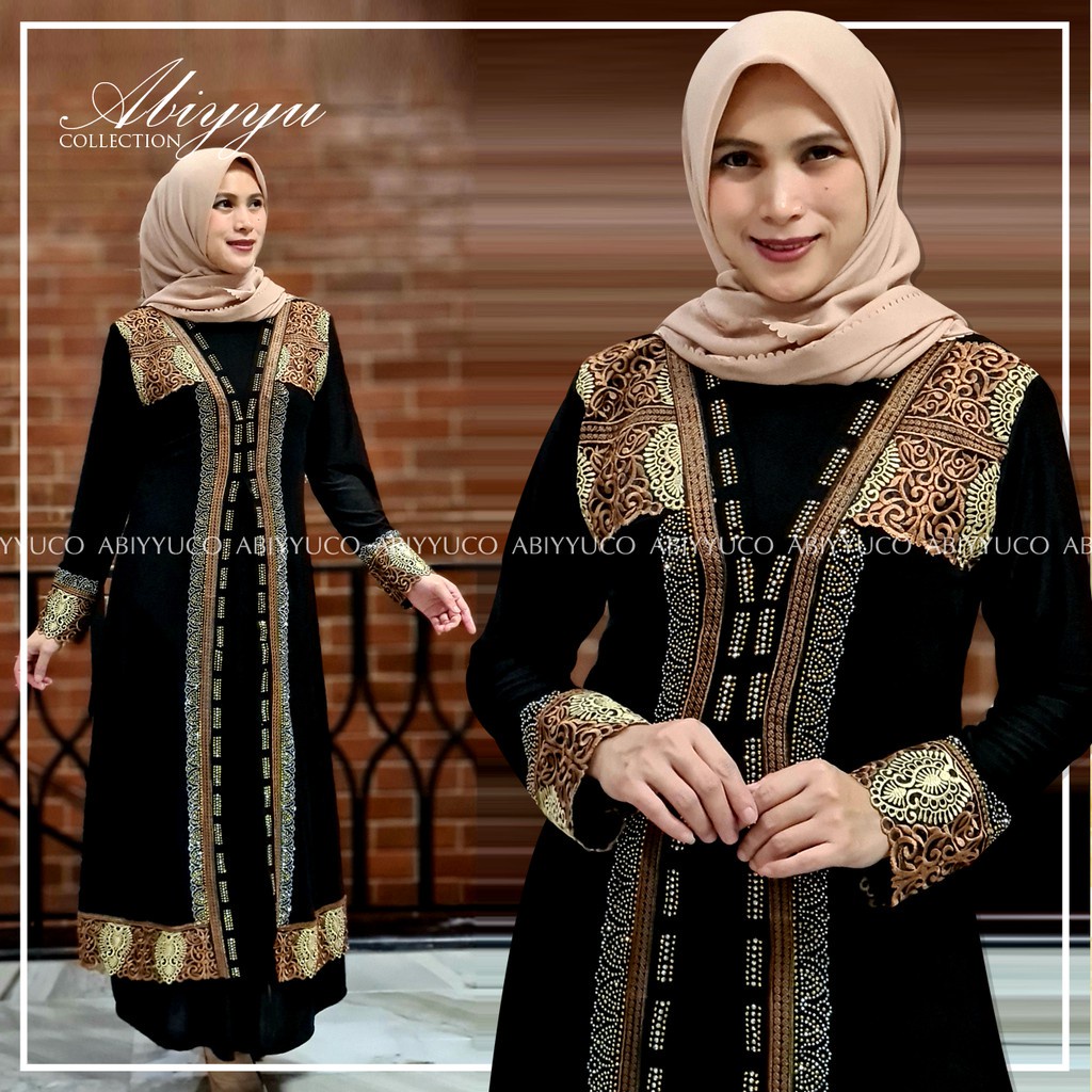 Abiyyuco GL1067 | Abaya Turkey Hitam Elegan Turki Warna Warni Turkiy  Mewah Terbaru Bahan Jersey Mix Ceruty