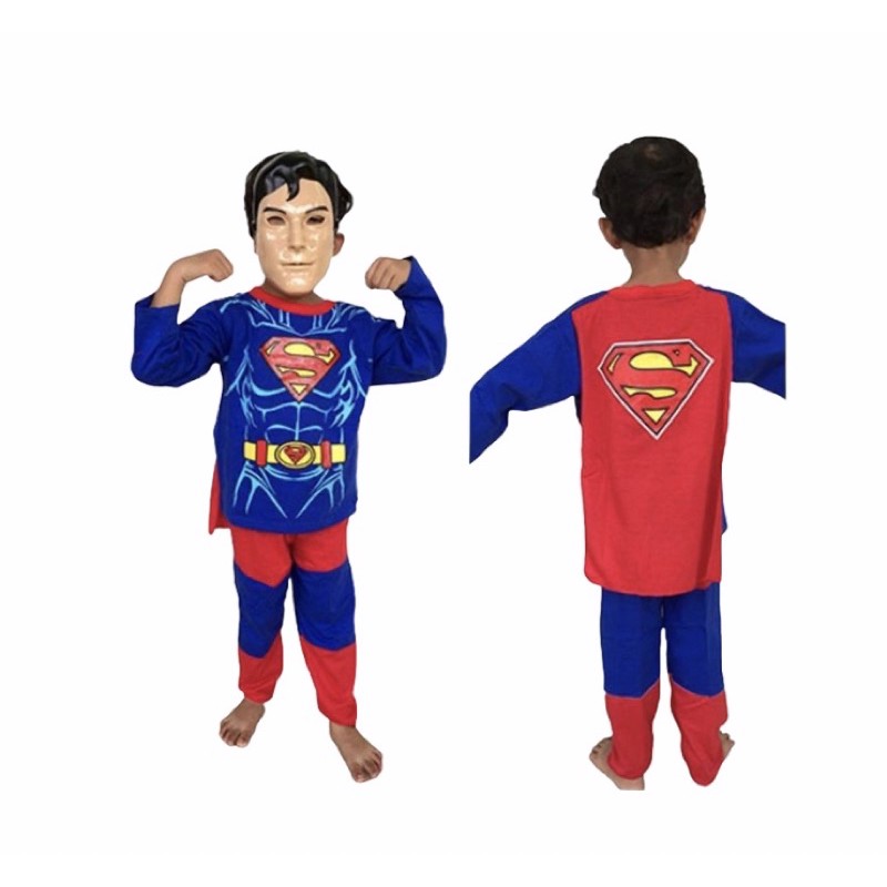 Setelan Kostum Superhero Anak Laki Laki Cowok Superman Setelan Anak Laki Laki 1 - 9 Tahun