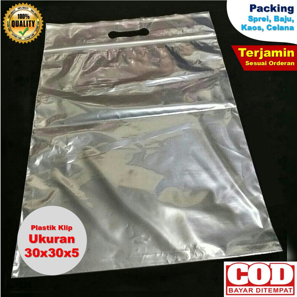 Plastik Klip Ukuran Besar Tebal 30x30 Packing Baju Seprai Kaos Plong Bening Sprei Sepatu Pegangan