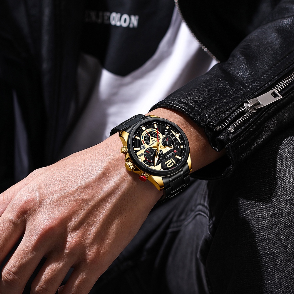 CURREN Jam Tangan Otomatis Luar Ruangan Pria, Arloji Santai Olahraga Tahan Air dengan Tampilan Tanggal Otomatis Mewah untuk Pria Luminous watch