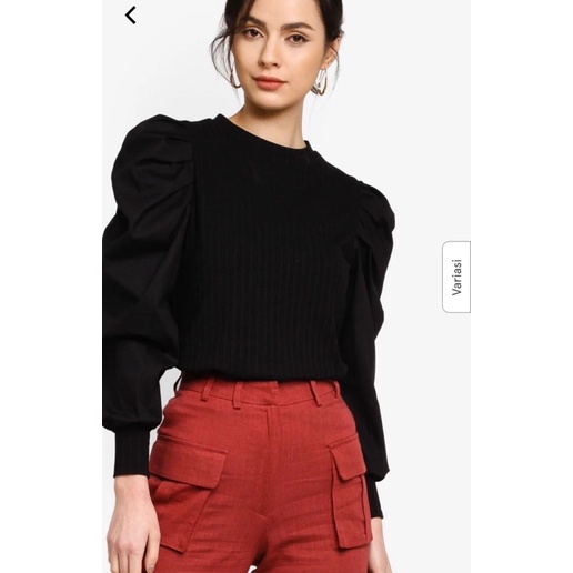 zalia top black mutton sleeves blouse