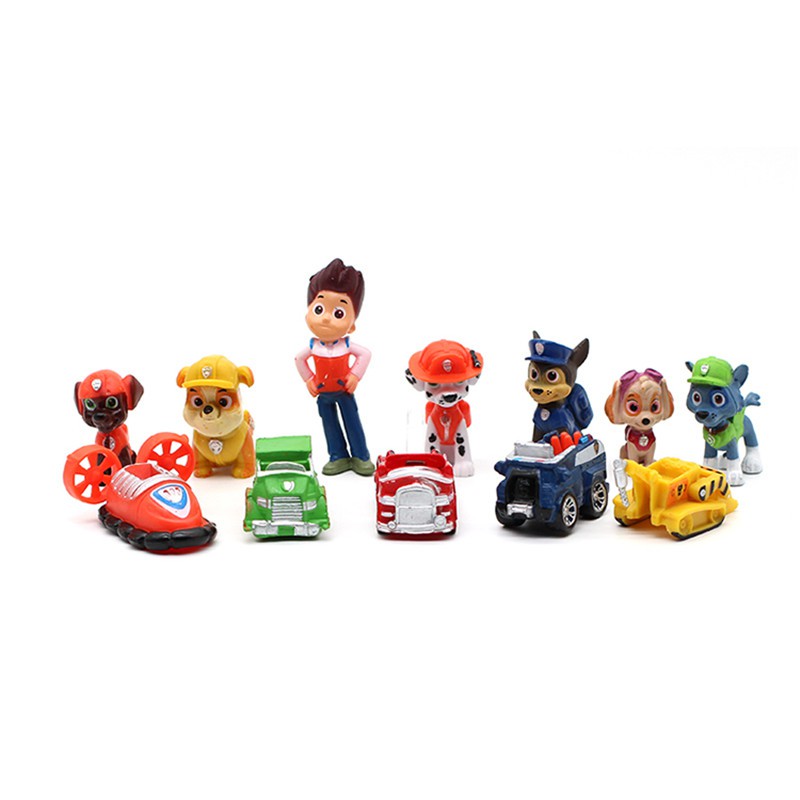 [Tersedia] 12pcs/set Paw Patrol Action Figure Mainan Ryder Marshall Chase Skye Zuma Boneka Bermain Set Balita Dekorasi Kue