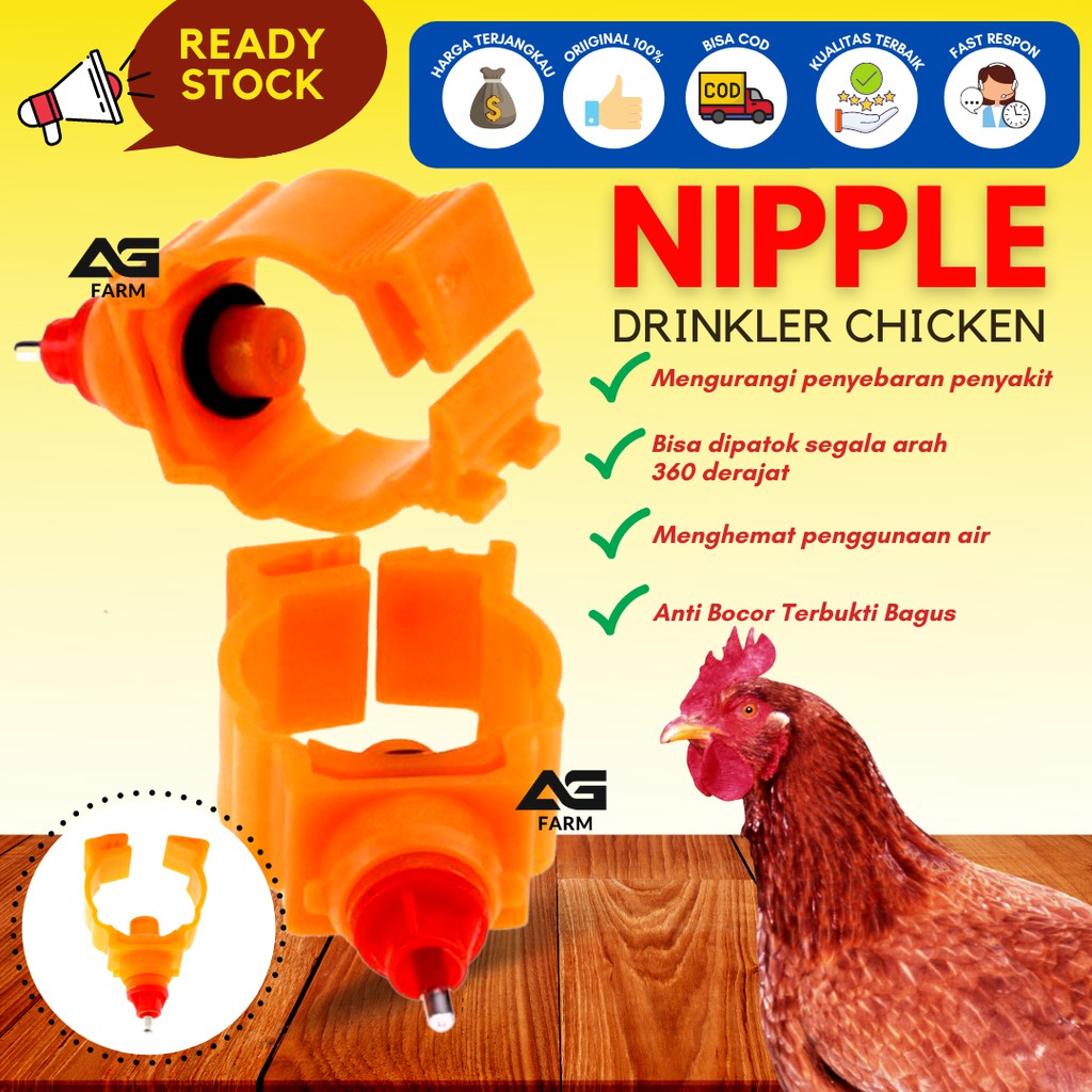 Alat Tempat Minum Ayam Puyuh Unggas Ternak Nipple Drinker Nipel Neppel Jepit Paralon AG FARM