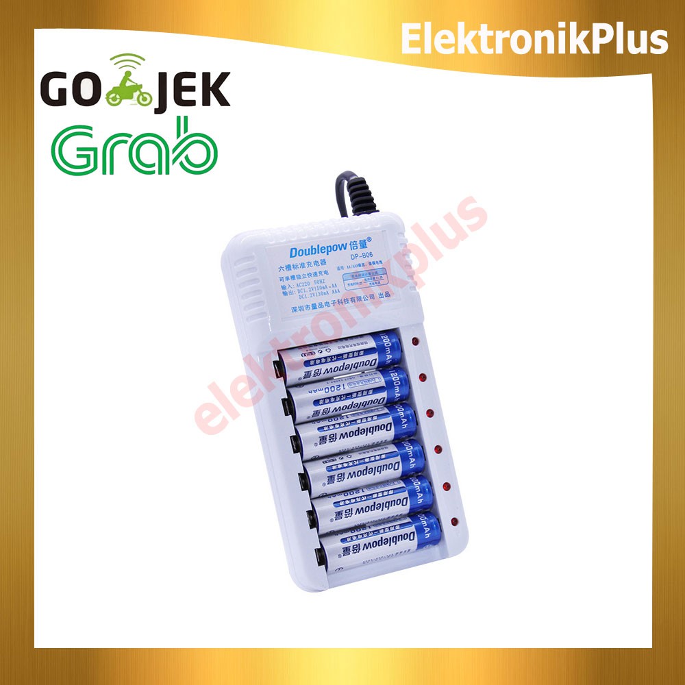 Alat Charger Baterai Doublepow 6 slot Untuk Type AA / AAA Bonus 6 PCS Battery Ori EP08