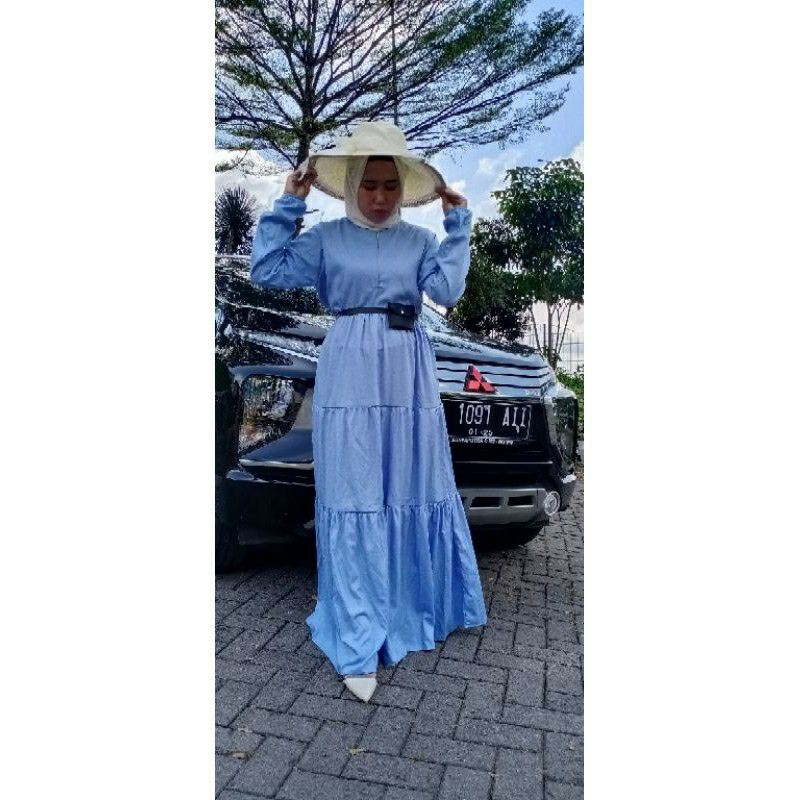 Long Dress Wanita / Party Dress FREE BELT DENIM DRESS Lebaran